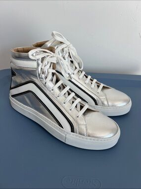 Belstaff dillon high top leather sneakers silver white and black women’s stars